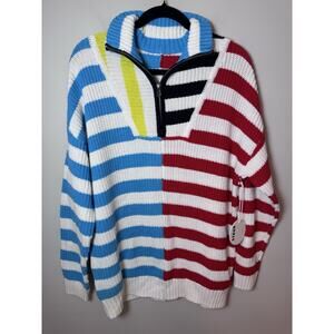 STAUD Hampton Striped Sweater Oversized Quarter Zip Colorful Sz XS NWT $295